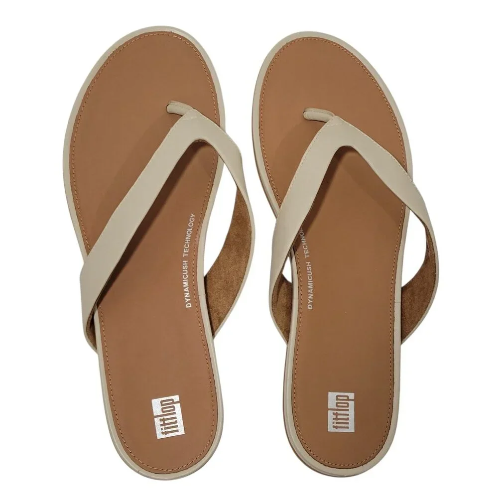 FitFlop Gracie Flip Flop Sandals Women Size 11 Leather Thong Stone Beige Comfort